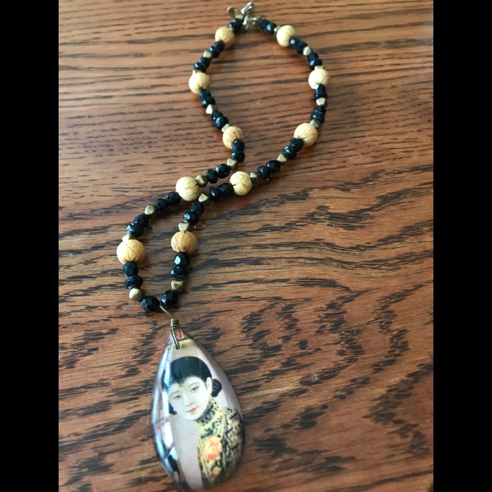 Beautiful Beaded Asian Lady Necklace